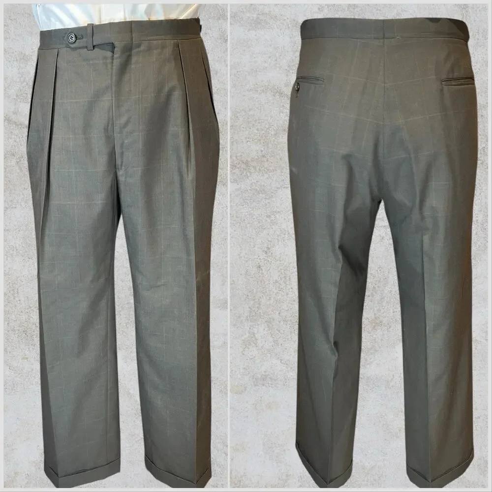 Vtg Hart Schaffner Marx 42R 34x29 Taupe Brown Plaid Classic Suit Viracle